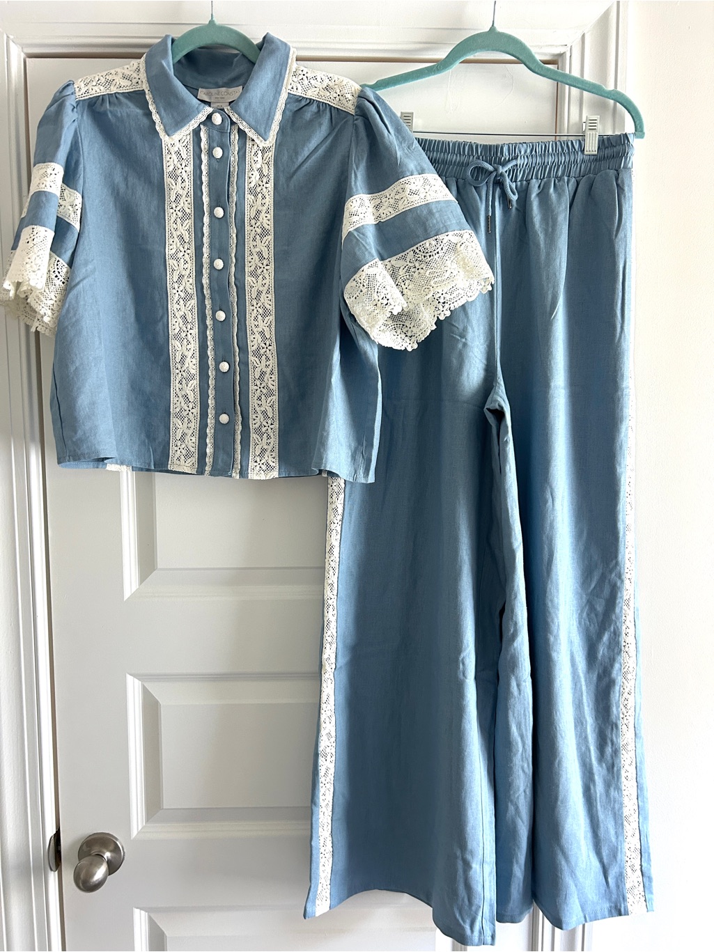 Nwt Caroline Constas Blue Lace Trim Two-Piece Set 2 Piece Set Size Medium